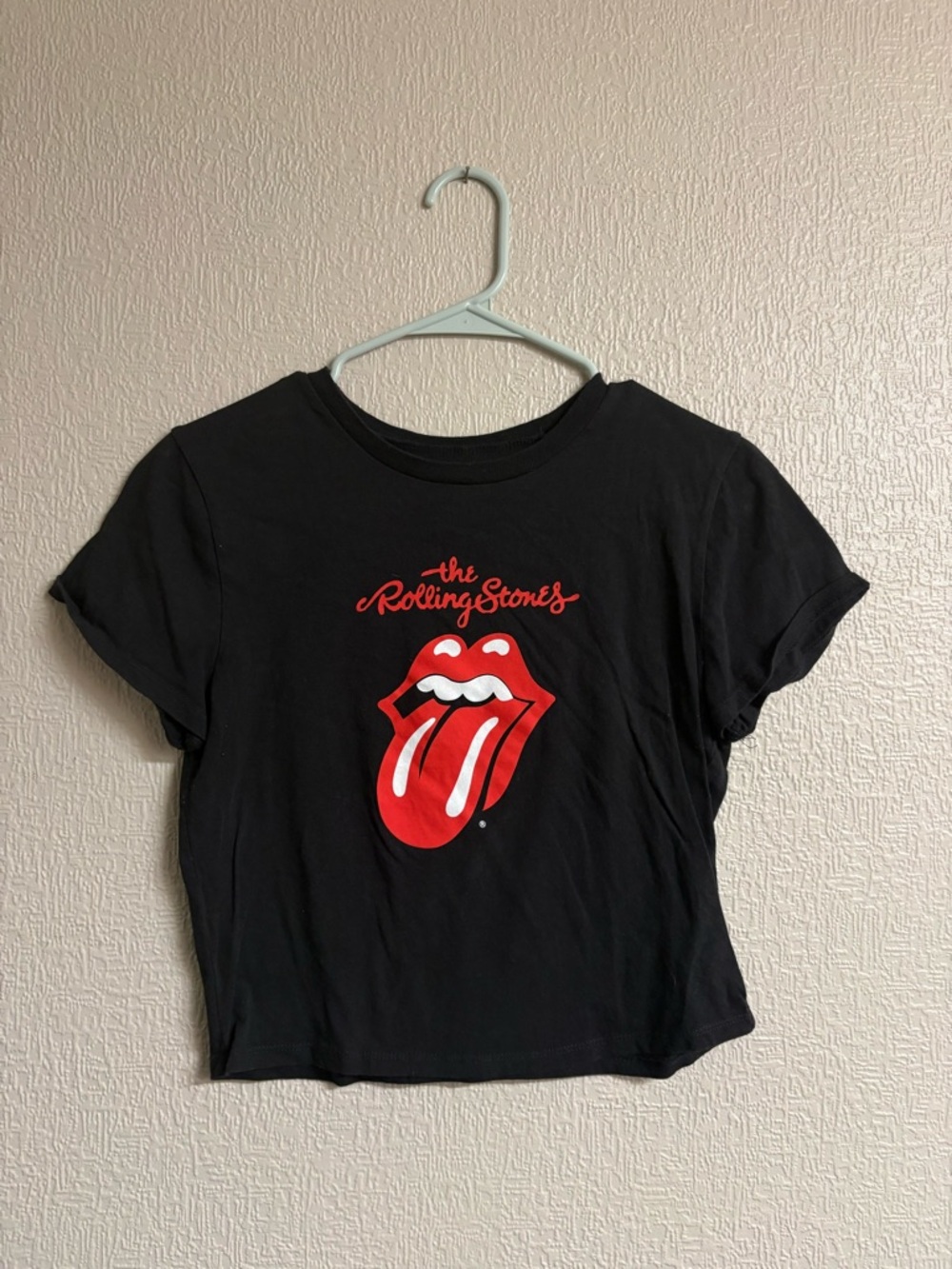 The Rolling Stones Black Tee with Red Tongue Graphic